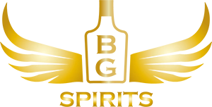 BG Spirits Logo in Gold – Flasche mit Flügeln, Symbol für die Vielfalt bulgarischer Spirituosen