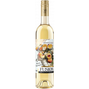 Flasche Verano Azur Fusion Pfirsich & Maracuja, ein bulgarischer Weinmix aus Weißwein mit Fruchtsaft aus Pfirsich und Maracuja 7,5% Alkohol, 750ml