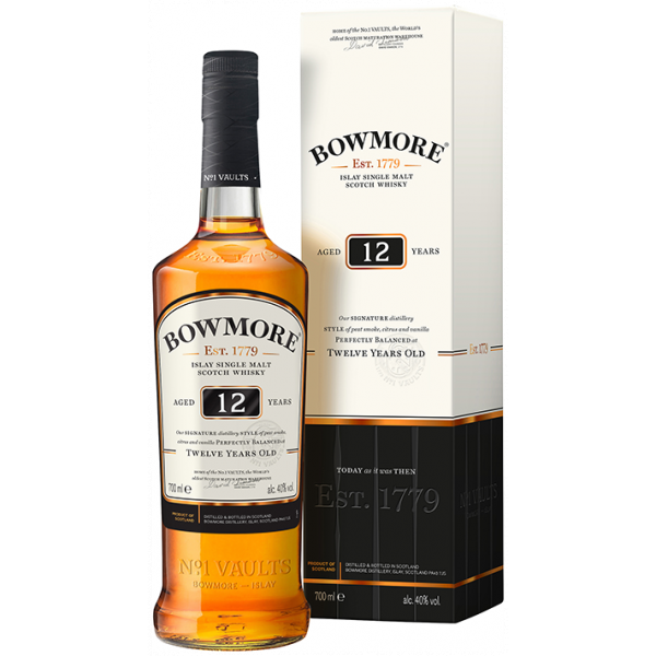 Bowmore 12 Jahre Islay Single Malt Scotch Whisky in Geschenkbox, 700 ml, mit rauchigem Aroma.