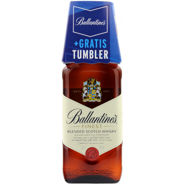 Ballantine's Finest Blended Scotch Whisky, 70 cl, 40 % Alkoholgehalt, inklusive Gratis-Tumbler in limitierter Verpackung.