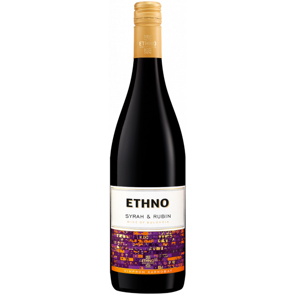 Flasche Ethno Syrah und Rubin, bulgarischer Rotwein aus Vinprom Karnobat