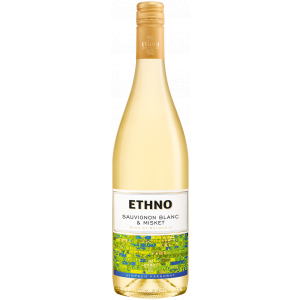 Flasche Ethno Sauvignon Blanc und Misket, bulgarischer Weißwein aus Vinprom Karnobat