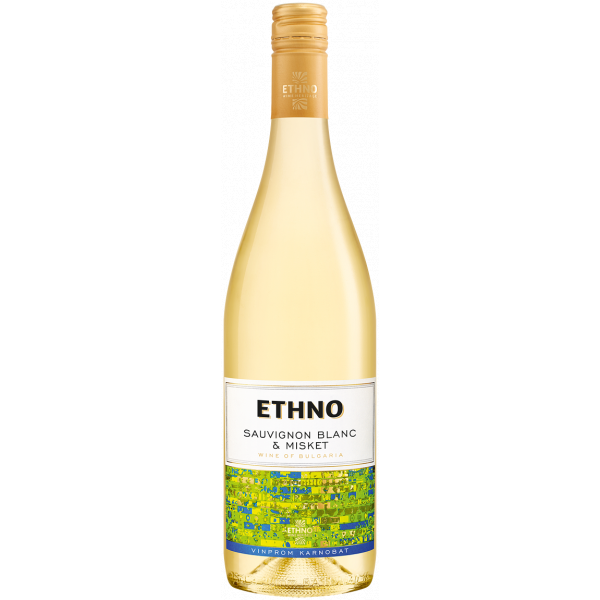 Flasche Ethno Sauvignon Blanc und Misket, bulgarischer Weißwein aus Vinprom Karnobat