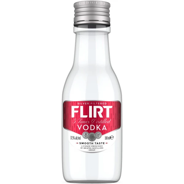 Flasche Flirt Vodka, bulgarischer Wodka Silber destilliert 37,5 % Alkohol, 100 ml