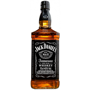 Standardgröße (700 ml) des ikonischen Jack Daniel's Old No. 7 Tennessee Whiskeys mit charakteristischem schwarzen Etikett.