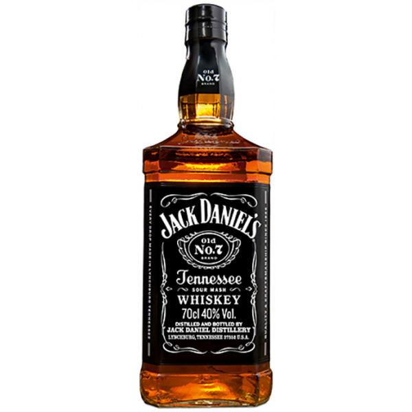 Standardgröße (700 ml) des ikonischen Jack Daniel's Old No. 7 Tennessee Whiskeys mit charakteristischem schwarzen Etikett.