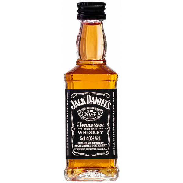 JADA25 Kleine 50-ml-Flasche des beliebten Jack Daniel's Tennessee Whiskeys, ideal für unterwegs oder als Mini-Geschenk.