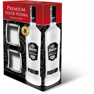 Geschenkbox Vodka Savoy Silver, bulgarischer Premium Silber Wodka mit zwei Gläser in einer Geschenkverpackung