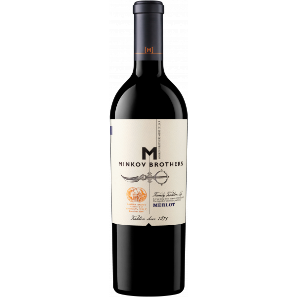Flasche Minkov Brothers Merlot, bulgarischer Rotwein aus dem Thrakischen Tal