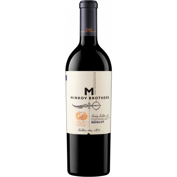 Flasche Minkov Brothers Merlot, bulgarischer Rotwein aus dem Thrakischen Tal