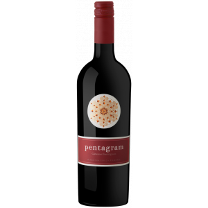 Flasche Pentagram Cabernet Sauvignon, ein bulgarischer Rotwein aus der Region Pomorie, mit einem eleganten Etikett und fruchtigem Aroma.