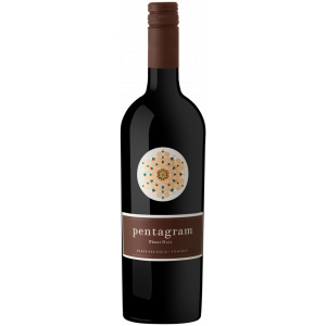 Flasche Pentagram Pinot Noir Rotwein aus der Black Sea Gold Weinkellerei in Pomorie – vollmundiger und samtiger Wein mit braunem Etikett.