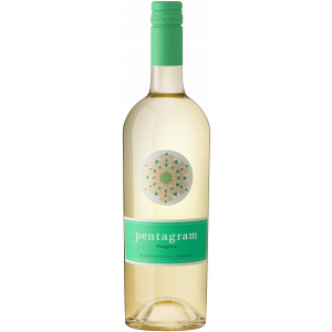 Flasche Pentagram Viognier Weißwein aus der Black Sea Gold Weinkellerei in Pomorie – fruchtiger und aromatischer Wein mit elegantem grünem Etikett.