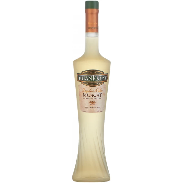 Flasche Khan Krum Muscat Grozdova Rakia, bulgarischer Muskat Trauben Schnaps doppelt destilliert mit 40 % Alkohol, 500 ml