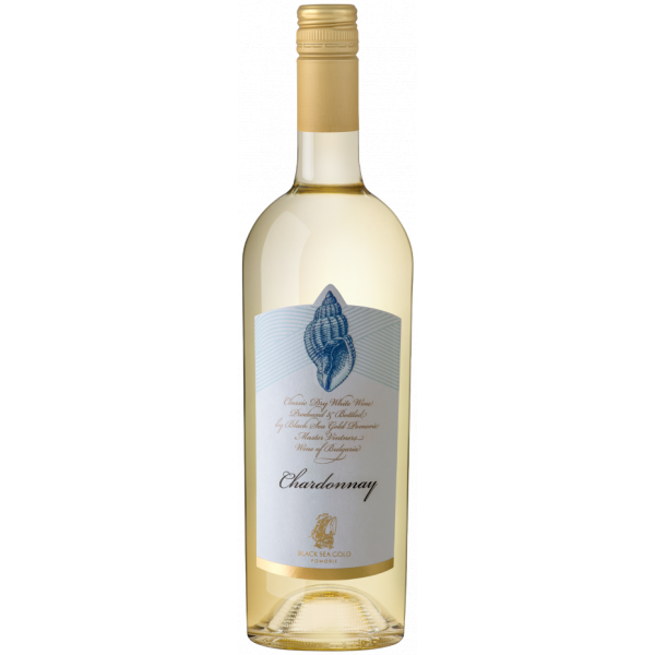 Seashell (Rakovina) Chardonnay Weißwein aus Bulgarien – 750-ml-Flasche mit Muschelgrafik, produziert von Black Sea Gold Pomorie