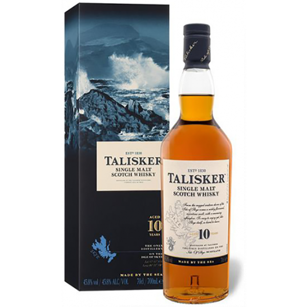 Talisker 10 Jahre Single Malt Scotch Whisky 700 ml mit Verpackung - Maritimer, rauchiger Whisky von der Isle of Skye, Schottland.