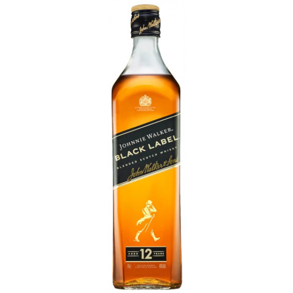 Flasche Johnnie Walker Black Label 12 Jahre, 700ml, ein Premium-Whisky mit tiefen und komplexen Aromen, ideal für Whisky-Liebhaber.