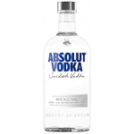 Flasche Absolut Vodka 700ml, ikonisches Design mit blauem Schriftzug auf transparentem Glas, eine beliebte schwedische Vodka-Marke.