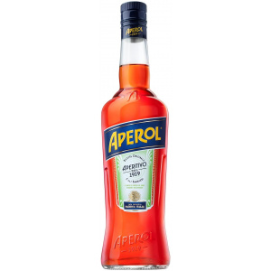 Flasche Aperol 700ml, ein klassischer italienischer Aperitif mit orangefarbener Flüssigkeit, unverwechselbarem Etikett und traditionellem Design.