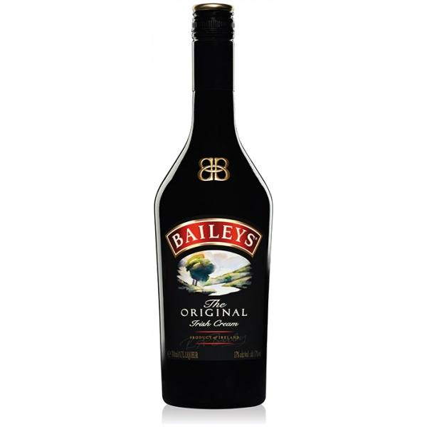 Flasche Baileys Original Irish Cream 700ml, ein irischer Sahnelikör in einer markanten schwarzen Flasche mit goldenen Akzenten.