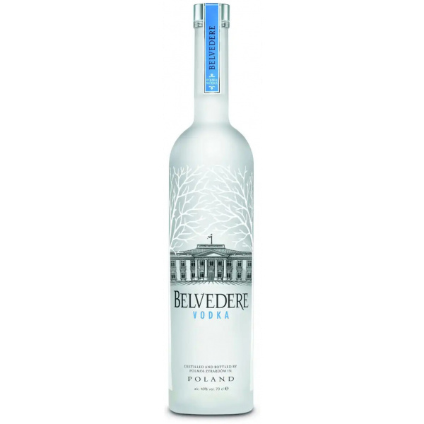 Flasche Belvedere Vodka Organic 700ml, mit einem stilvollen mattweißen Design und einer Illustration des polnischen Belvedere-Palasts. Eine luxuriöse polnische Wodka-Marke mit einer langen Tradition und exquisiter Qualität.