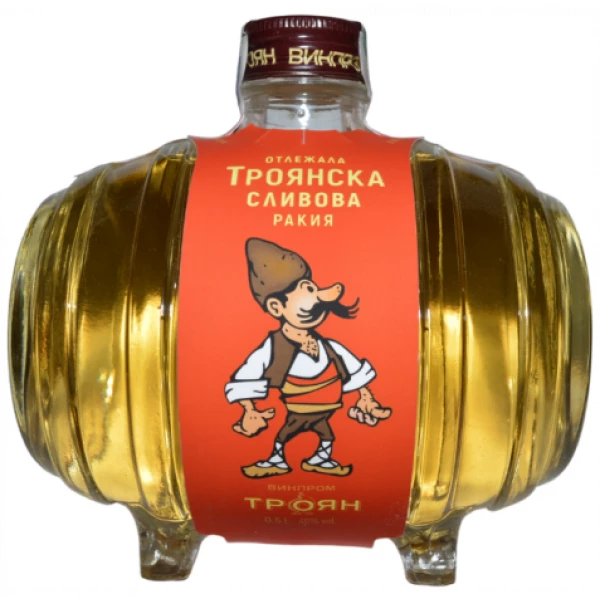 Pflaumenrakia in Glasfass Troyan Aged Pflaumen Rakia von Vinprom Troyan, gereift in Glasfass-Formflasche, bulgarischer Pflaumenschnaps mit 40 % Alkohol, traditionell hergestellt
