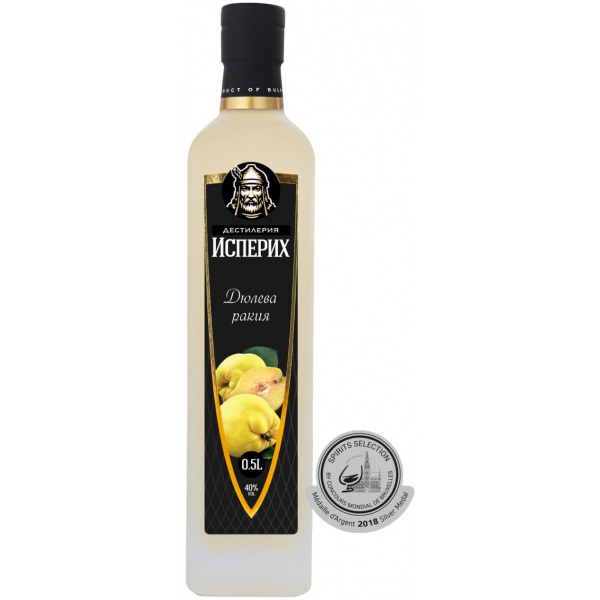 Flasche Quitten (Dyuleva) Rakia von Destileria Isperih, bulgarischer Quittenbrand mit 40 % Alkohol, ausgezeichnet mit einer Silbermedaille beim Spirits Selection 2018