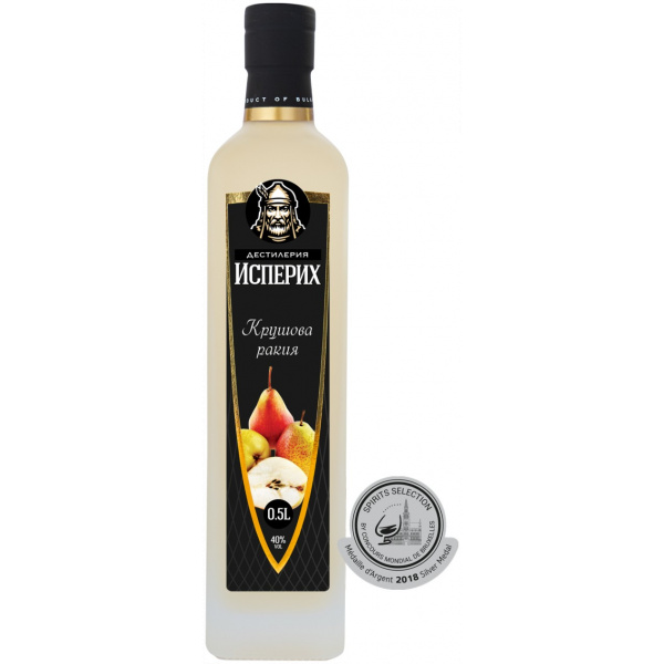 Flasche Krushova Rakia von Destileria Isperih, bulgarischer Birnenschnaps mit 40 % Alkohol, ausgezeichnet mit einer Silbermedaille beim Spirits Selection 2018