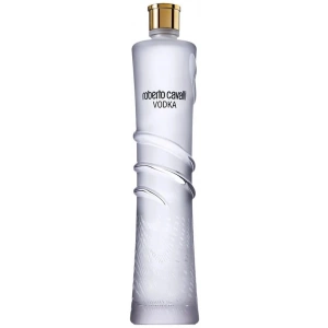 Roberto Cavalli Vodka, eine elegante Premium-Wodka-Flasche mit modernem Design und goldener Verschlusskappe, inspiriert von italienischem Luxus und Stil.