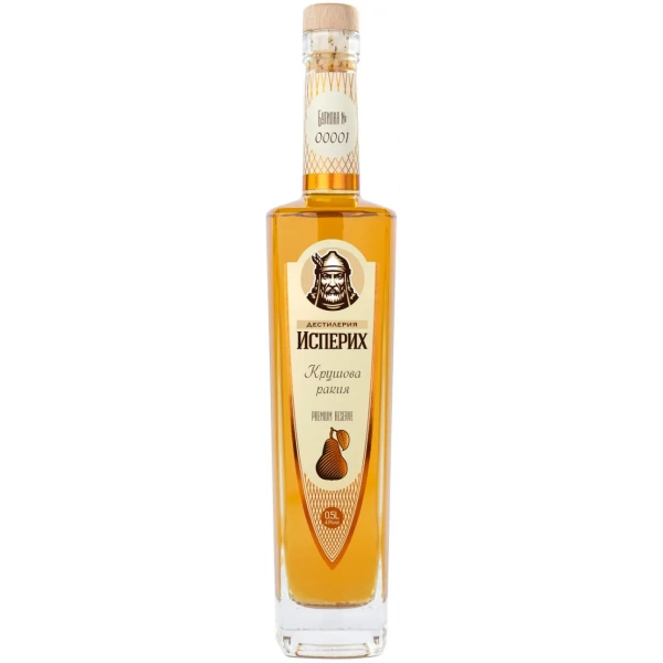 Flasche Isperih Premium Reserve Birnen Rakia – bulgarischer Birnenbrand, 3 Jahre in französischer Eiche gereift, 0,5 L, 43 % vol., limitierte Edition.